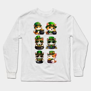 Cat Leprechauns With Pots of Gold - Stickers 2 - Saint Patrick Long Sleeve T-Shirt